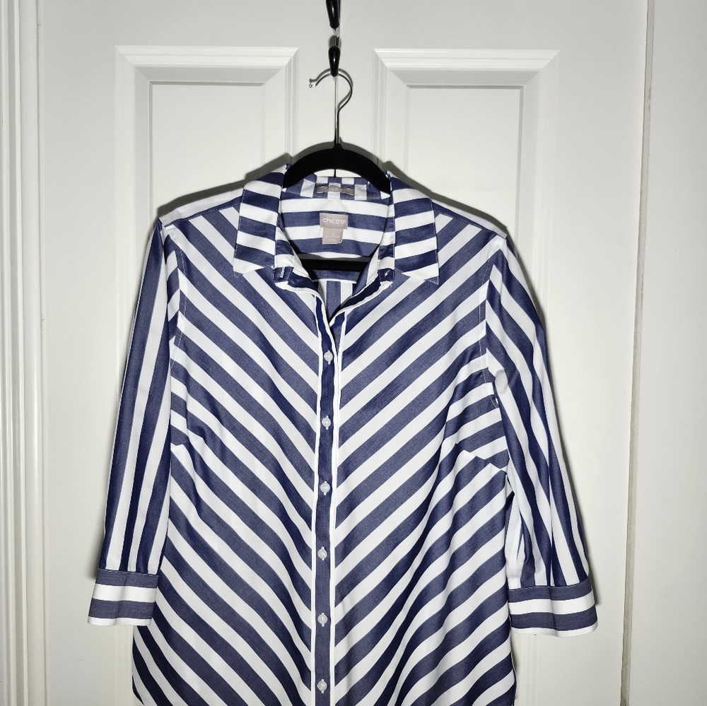 Chico's Navy and White Striped Shirt